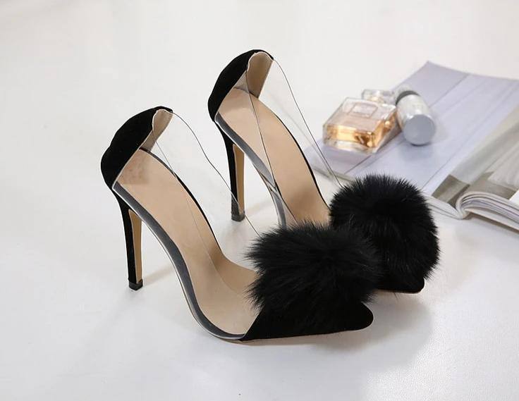 Fluffy Clear | Transparent Slip-On Thin Pointed Heel High | Pump - Kalsord