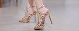 Golden Ankle Strap Gladiator High Heels Sandals | Stilettos - Kalsord