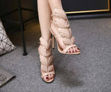 Exquisite Shiny Metallic Wings Hollow Gladiator Sandals Women's Open Toe Pumps | High Heels - Kalsord