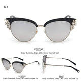 Women's Crystal Flower Cat Eye Sunglassessunglasses - Kalsord