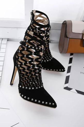 Women's Gladiator Caged Ankle Boots Stiletto High Heels Bootie – Kalsord