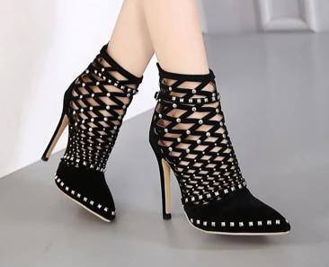 Women's Gladiator Caged Ankle Boots Stiletto High Heels Bootie - Kalsord