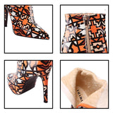 Geometric Ankle Boots Zipper High Heel- Blue, Orange - Kalsord