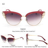 Women's Crystal Flower Cat Eye Sunglassessunglasses - Kalsord