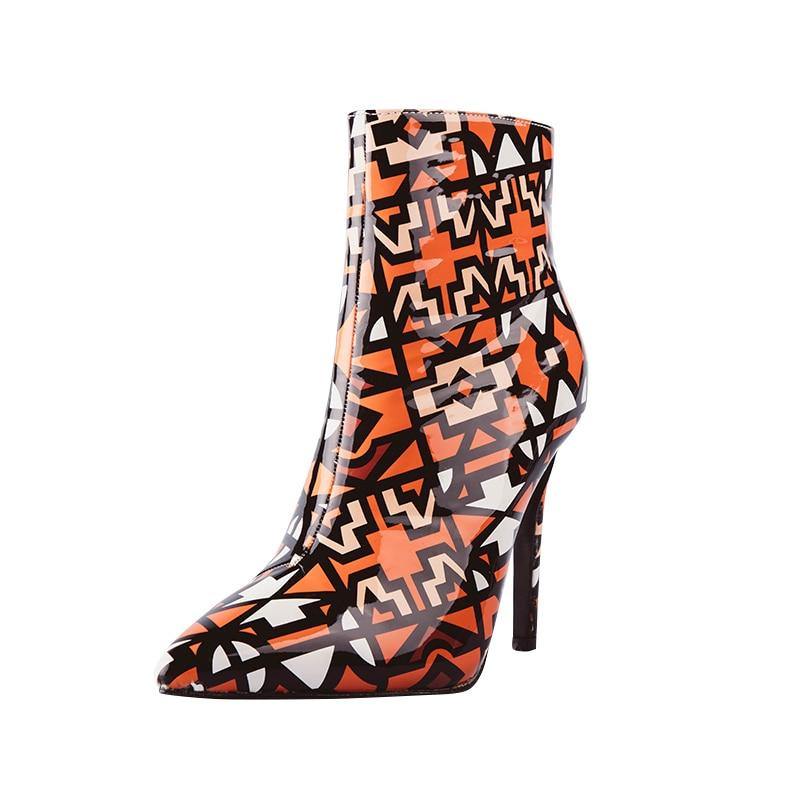 Geometric Ankle Boots Zipper High Heel- Blue, Orange - Kalsord