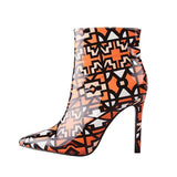 Geometric Ankle Boots Zipper High Heel- Blue, Orange - Kalsord