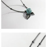 Genuine s925 Silver Blue Rose  Crystal Pendant NecklaceNecklace - Kalsord
