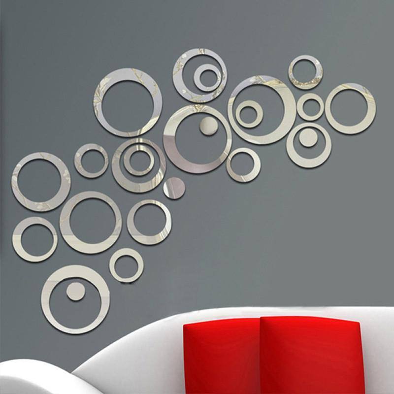 24pcs/set 3D DIY Acrylic/Mirror Wall Stickers | Decoration Circles  for Background Home Decor | Wall Art - Kalsord