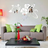 40*60 CM 3D Mirrored Floral Art Removable Wall Sticker Home Decor Decorative Sticker - Kalsord