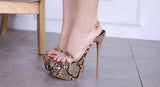Clear Back strap Sandals 16CM Heels Snake Print Peep Toe Platform High Heel Stilettos | Shoes - Kalsord