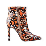 Geometric Ankle Boots Zipper High Heel- Blue, Orange - Kalsord