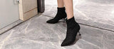Women's Rhinestone Shiny Ankle High Heel Boots - Kalsord