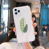 Cute Cactus Green Leaf Clear Phone Case For iPhone