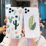 Cute Cactus Green Leaf Clear Phone Case For iPhone