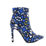 Geometric Ankle Boots Zipper High Heel- Blue, Orange - Kalsord