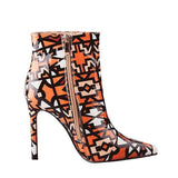 Geometric Ankle Boots Zipper High Heel- Blue, Orange - Kalsord