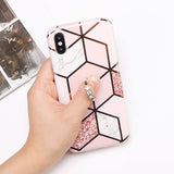 Geometric Marble Finger Ring Phone Case For iPhone XR XS Max 6 6S 7 8 Plus Xcases - Kalsord