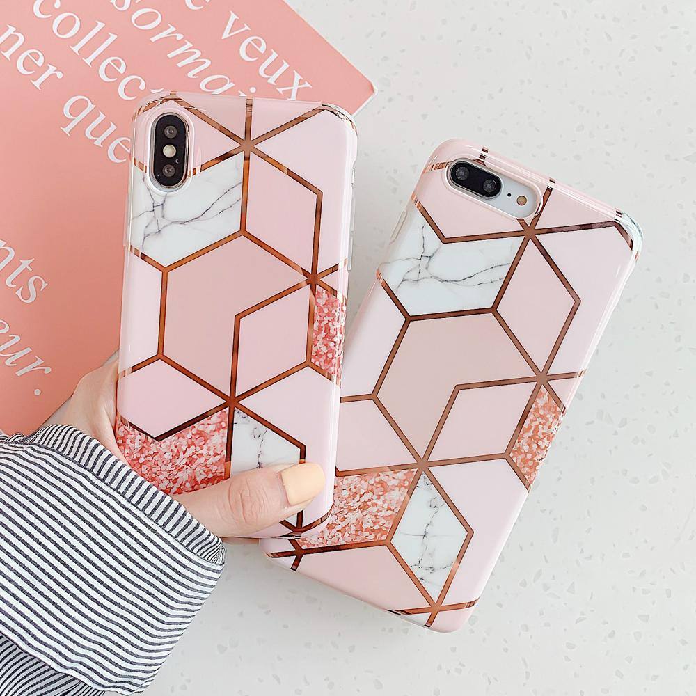 Geometric Marble Finger Ring Phone Case For iPhone XR XS Max 6 6S 7 8 Plus Xcases - Kalsord