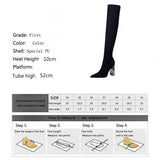 Woman's Over-the-Knee Square Platform Metal High Heeled Pointy Thin Wool Boots - Kalsord