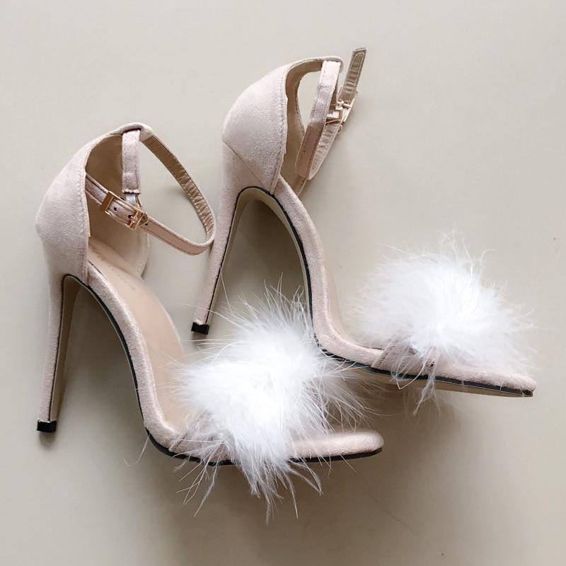 Wine Red | Pink | Black Furry High-Heeled Shoes - Kalsord