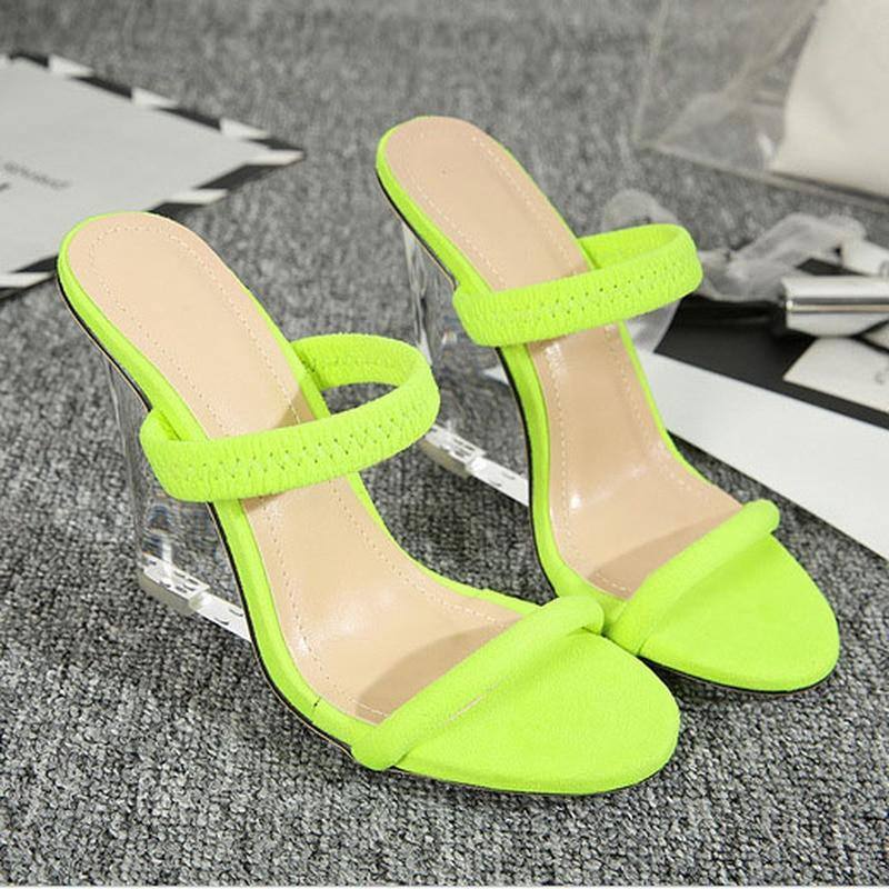 Fluorescent Crystal Clear Wedge High-heeled Sandals | Shoes - Kalsord