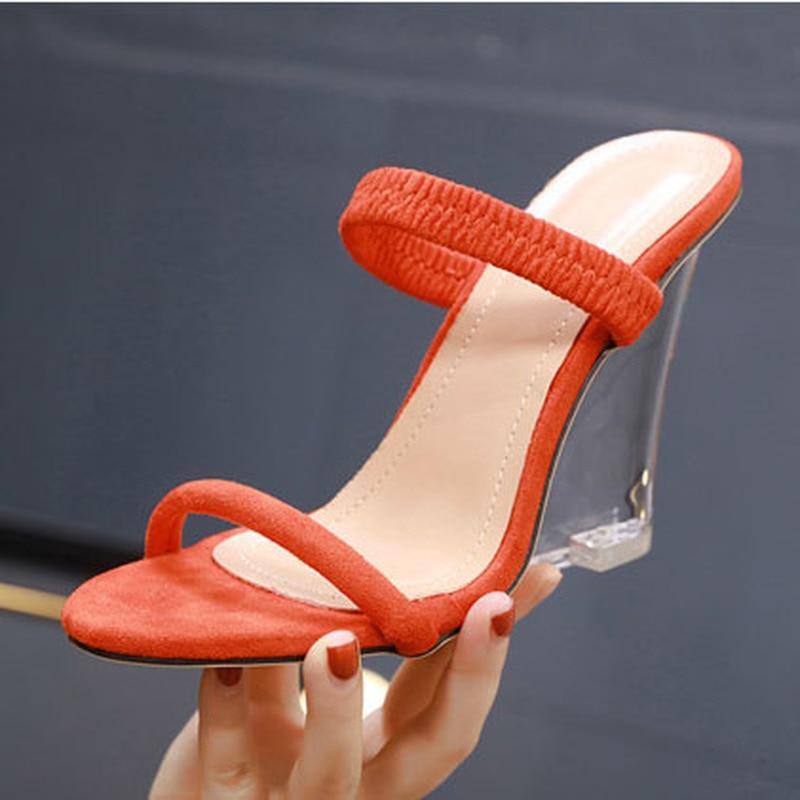 Fluorescent Crystal Clear Wedge High-heeled Sandals | Shoes - Kalsord
