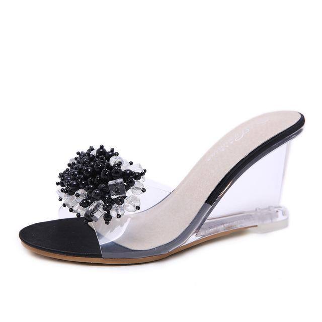 Women's  Crystal Wedge sandals | Shoes Summer Transparent Rhinestone Heels - Kalsord