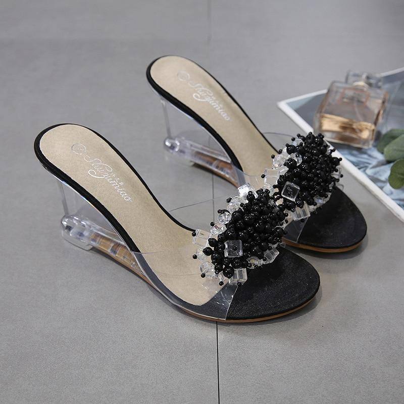 Women's  Crystal Wedge sandals | Shoes Summer Transparent Rhinestone Heels - Kalsord