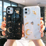 3D Cartoonish Glittering Golden Moon Stars Galaxy Phone Case For iPhone 7 8 6 6s Plus 11 Pro X XR XS Max