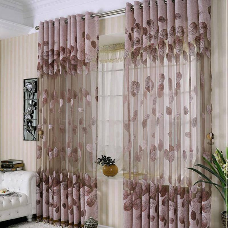 Brownish Luxury Modern Leaf Designer Window Tulle Curtain For Living Kalsord