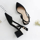 Casual Pointed Toe Slingback Square Women's Sandals Pumps/Heels- Black Pink Nude - Kalsord