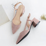 Casual Pointed Toe Slingback Square Women's Sandals Pumps/Heels- Black Pink Nude - Kalsord