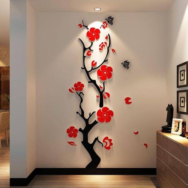 39 inch DIY Tree Acrylic Art 3D Mirror Flower Wall Sticker DIY Home Wall Decal Decoration Sofa TV Wall Removable Wall Sticker(Silver Left), Size