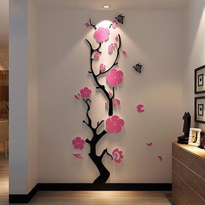 3D Acrylic Plum Flower Wall Stickers Bedroom | Living Room | Background DIY Art Wall Decor - Kalsord