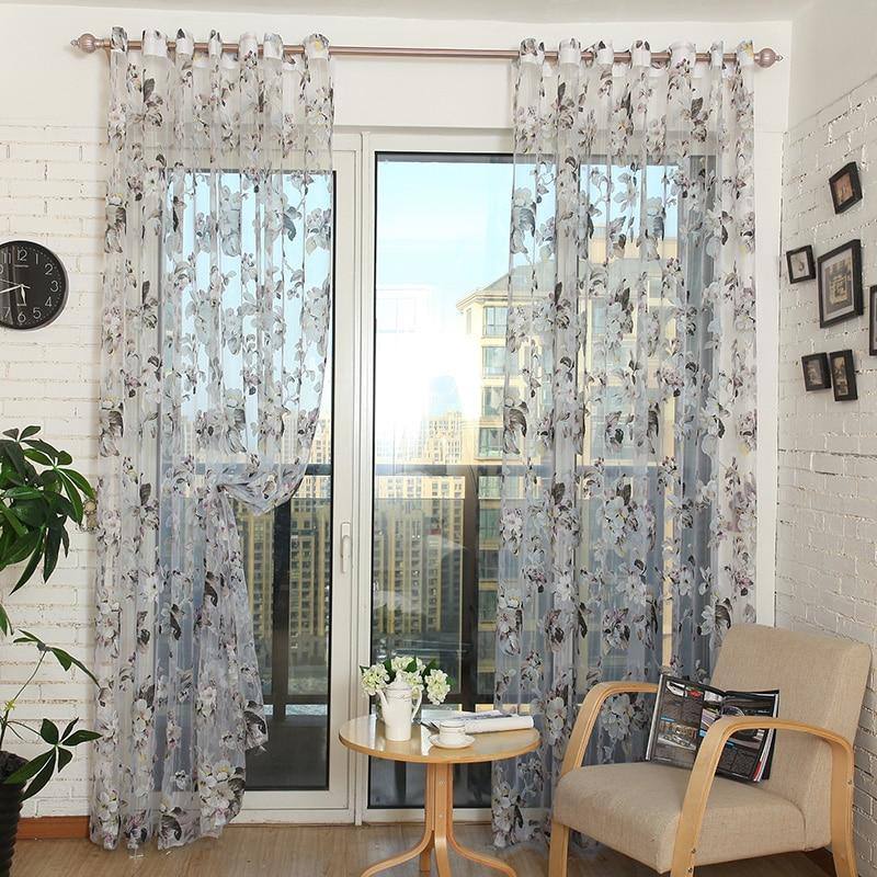 Elegant Ready-Made Custom Flower Floral Voile | Sheer | Tulle Curtains for Living Room Bedroom Kitchen Door Window Home Decor - Kalsord