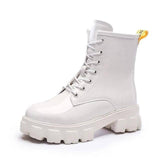 Women's Shiny Fashion Platform Boots- White, Black - Kalsord