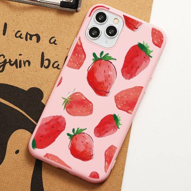 #2 Summer Fruit Soft Case For iPhone Pink Strawberry Cherry Lemon Pineapple