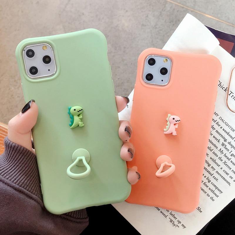 Soft Cartoon 3D Dinosaur With Finger Ring Phone Case/Cover For iPhone 11 Pro Max X XR Xs Max 7 8 Pluscases - Kalsord