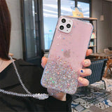 Chain Necklace Lanyard Phone Case For iPhone 11 Pro Max X XS XR Xs Max 6 6S 7 8 Plus Glitter Bling Clear Soft TPU Covercases - Kalsord