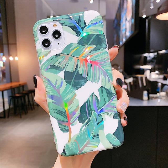 Colorful Laser Flower Leaves Phone Case For iPhone 11 Pro Max X XR Xs Max 6 6s 7 8 Pluscases - Kalsord