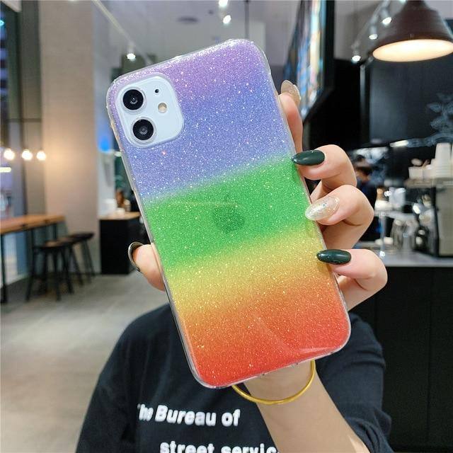Glitter Bling Rainbow Phone Case For iPhone 11 Pro Max X XR Xs Max Hard PC Colorful Shining Case For iPhone 6 6s 7 8 Pluscases - Kalsord