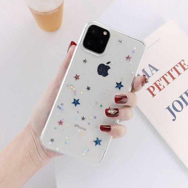 Soft Clear TPU Glitter Bling Stars Phone Case For iPhone X XS XR Xs Max 11 Pro Max S 6 6s 7 8 Pluscases - Kalsord
