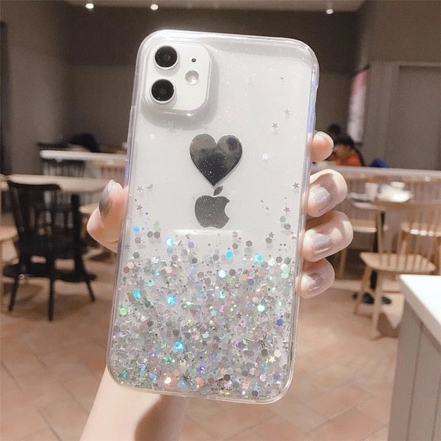 Clear Golden Foil | Glitter Love Heart Phone Case/Cover For iPhone 11 Pro Max X XR Xs Max 6 6s 7 8 PlusCases - Kalsord