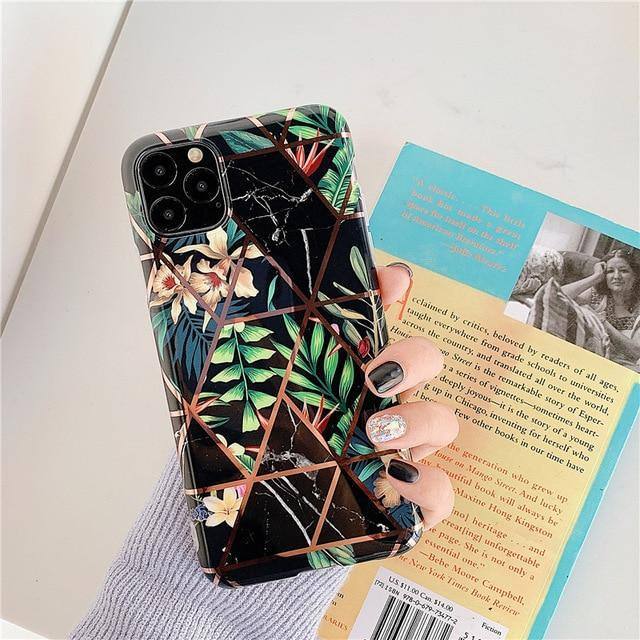 Electroplate Geometric Flower Leaves Soft IMD Case For iPhone 6 6s 7 8 Plus iPhone 11 Pro Max X XR Xs Maxcases - Kalsord