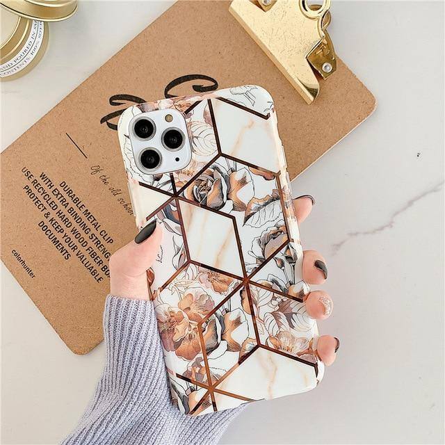 Electroplate Geometric Flower Leaves Soft IMD Case For iPhone 6 6s 7 8 Plus iPhone 11 Pro Max X XR Xs Maxcases - Kalsord