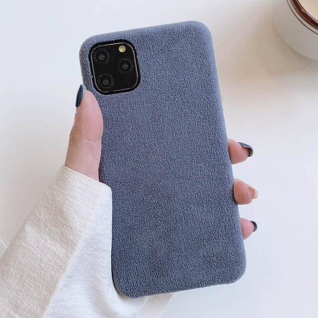 Plush Solid Color Phone Case For iPhone 11 Pro Max X XR Xs Max Furry Cloth Soft PU Back Cover For iPhone 6 6s 7 8 Pluscases - Kalsord