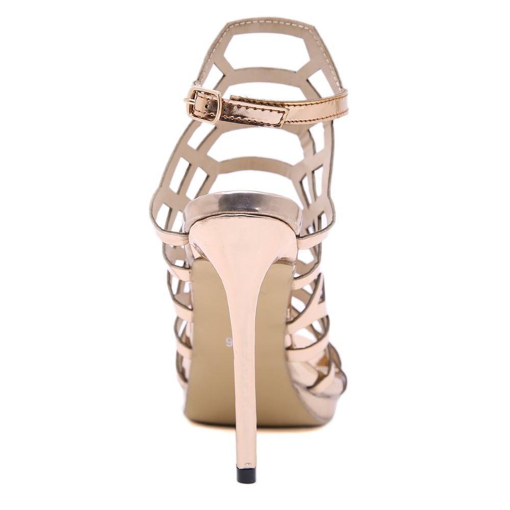 Golden Ankle Strap Gladiator High Heels Sandals | Stilettos - Kalsord