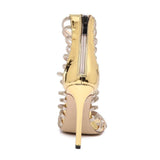 Women's Zipper Rhinestone Decorations Gladiator High Heeled Sandals - Kalsord