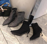 Women's Rhinestone Shiny Ankle High Heel Boots
