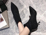 Women's Rhinestone Shiny Ankle High Heel Boots - Kalsord